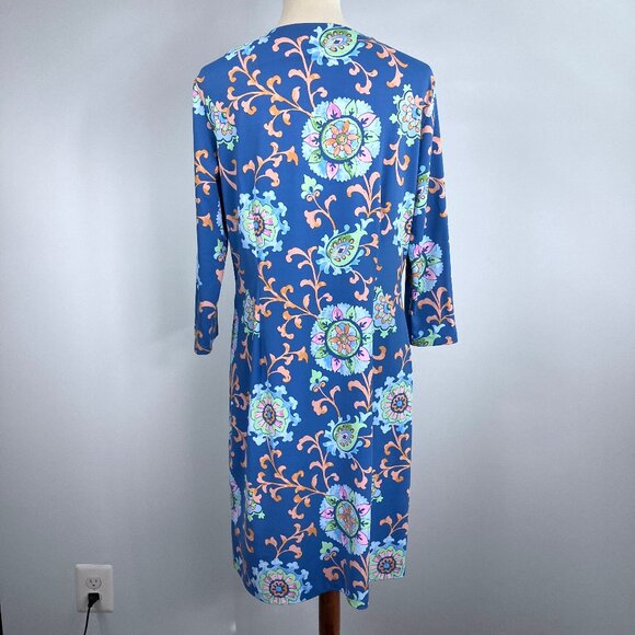 J. McLaughlin Blue Floral Carly Print Dress Sheath Midi Dress XL Long Sleeve - Picture 4 of 12